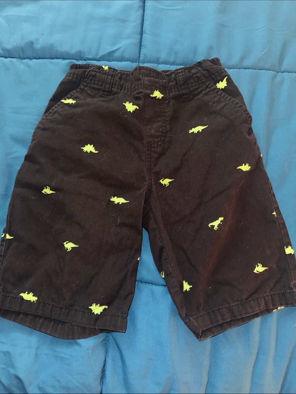 Kids Black Shorts with Neon Green Dino Embroidery